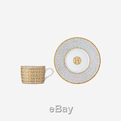 100% Authentic Hermes Mosaique Au 24 Gold Teacup and Saucer, 2 sets