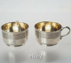 12 Antique French Sterling Silver Chocolate Tea Coffee Cup & Saucer Set Tallois
