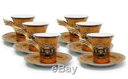 12 Piece Euro Porcelain Medusa Fine Bone China Tea Cup Sets Gold Wing Handle