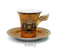 12 Piece Euro Porcelain Medusa Fine Bone China Tea Cup Sets Gold Wing Handle