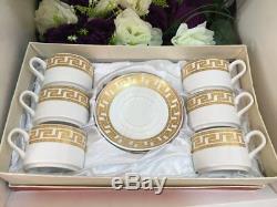 12 pcs Golden Coffee Tea Cups & Saucers Set With Gift Box Luxury Style Ideal Gif