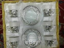 12 pcs Silver Coffee Tea Cups & Saucers Otoman Style Set In Gift Box Luxury