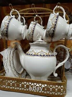 14 Pc Set Bone China Royal Luxury Style Tea Coffe Teapot Cup Saucer Stand