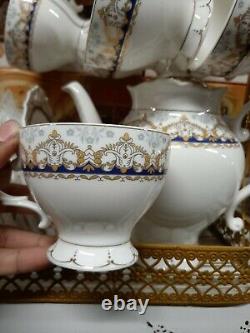 14 Pc Set Bone China Royal Luxury Style Tea Coffe Teapot Cup Saucer Stand