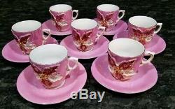 14 pc. Antique Pink & Gold Raised Flower small tea Cup teacup Saucer Set GERMANY