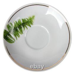 14-pc Porcelain Tea Set with Botanical Pattern by Dobrush Belarus FERN PLANT