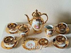 15 PC Set ST Bavaria Germany 22K Gold Gilded Tea Set Creamer Sugar Saucers Cups