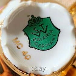 15 PC Set ST Bavaria Germany 22K Gold Gilded Tea Set Creamer Sugar Saucers Cups