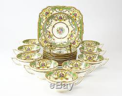 18pc +1 Minton Tea Cup and Saucer Kenora Set with Cake Plate Hand Colored