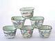 1900's Chinese Set 6 Canton Enamel Hand Painted Wine Tea Cup River Village Scene