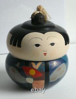 1950s 2 Piece Set JAPANESE Kokeshi Doll Lacquer Ware Lidded Bento BOX Teacup
