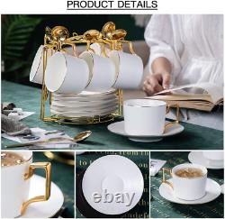 19Pcs Porcelain Coffee Cups and Saucers Set of 6 Matte White 7 Ounce Tea Cup Set
