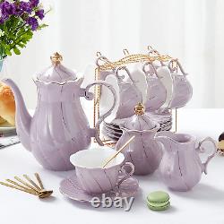 22 Pcs Porcelain Tea Set for 6, Luxury British Style Tea/Coffee Cup Set