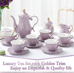 22 Pcs Porcelain Tea Set for 6, Luxury British Style Tea/Coffee Cup Set