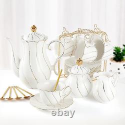 22 Pcs White Porcelain Tea Set for 6, Luxury British Style Tea/Coffee Cup Set wi