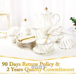 22 Pcs White Porcelain Tea Set for 6, Luxury British Style Tea/Coffee Cup Set wi