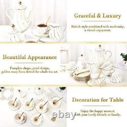 22 pcs White Porcelain Tea Set for 6, Luxury British Style Elegant White