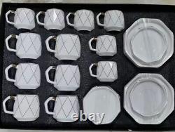 24Pc White Gold Tea Cups WithTurkish Small Coffee Cups Saucer Set Ramadan Eid Gift