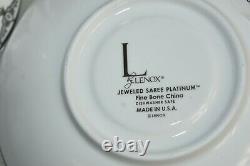 $286 NEW Lenox 8 PCS TEA SET of Jeweled Saree Platinum Saucer s & Cup s White
