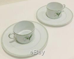 2 Christian Dior Limoges Milly-la-foret Floral Teacup And Saucer Set Pair RARE