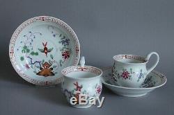 2 Meissen Coffee Tea Cup & Saucer Sets Chinoiserie Rock And Bird Swan Handles