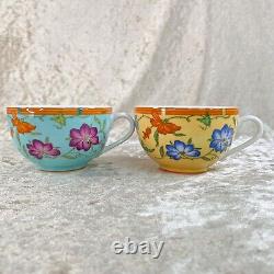 2 Sets of Authentic HERMES Porcelain Cup & Saucer SIESTA ISLAND BLUE & YELLOW