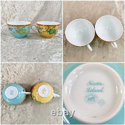 2 Sets of Authentic HERMES Porcelain Cup & Saucer SIESTA ISLAND BLUE & YELLOW