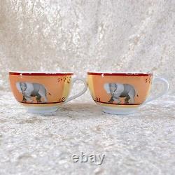 2 Sets x Authentic HERMES Tea Cup Saucer Porcelain Tableware AFRICA ORANGE wCase