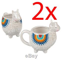2 X Ceramic Llama Mugs Coffee Tea Cup Drinking Novelty Funny Xmas Gift Mug Set