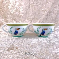 2 x Authentic HERMES Tea Cup & Saucer French Porcelain Toucans Bird 2