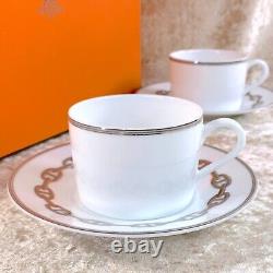2 x Authentic Hermes Tea Cup & Saucer Sets CHAINE D'ANCRE PLATINUM with Box