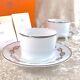 2 x Authentic Hermes Tea Cup & Saucer Sets CHAINE D'ANCRE PLATINUM with Case