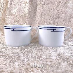 2 x HERMES Large Morning Coffee Soup Cup & Saucer Porcelain RYTHME RHYTHM BLUE