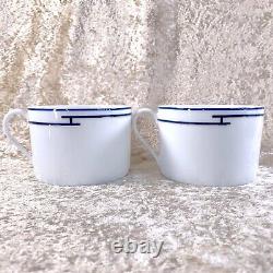2 x HERMES Large Morning Tea Soup Cup & Saucer Porcelain RHYTHM BLUE Platinum