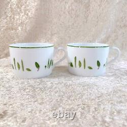 2 x HERMES Mesclun Tea Cup & Saucer Sets While Green French Porcelain withCase