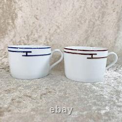 2 x HERMES PARIS Tea Cup & Saucer Porcelain Tableware RHYTHM RED & BLUE with Case