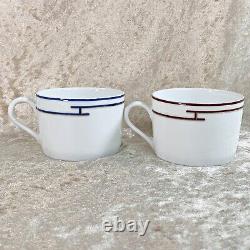 2 x HERMES PARIS Tea Cup & Saucer Porcelain Tableware RHYTHM RED & BLUE with Case