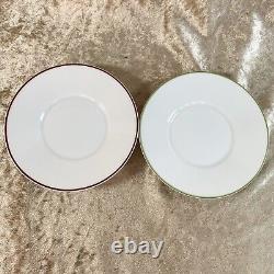 2 x HERMES PARIS Tea Cup & Saucer Porcelain Tableware RHYTHM RED & GREEN with Case