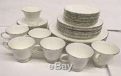 39 Pc Set Wedgwood Tea Cup Saucer Dinner Dessert Plate White Silver Bone China