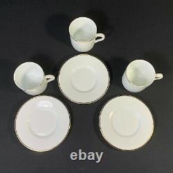 3 Tiffany &Co Cups & Saucers White Bone China Gold Palladium Band Demitasse Tea