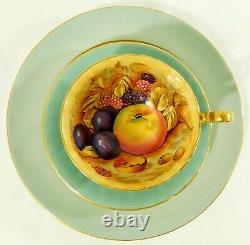 3pc Trio Set AYNSEY ENGLAND Orchard Fruit TEAL Tea Cup Saucer & Dessert Plate
