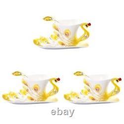 3pcs Ceramic Cup Enamel Porcelain Saucer Spoon Coffee Tea Sets Modern Art