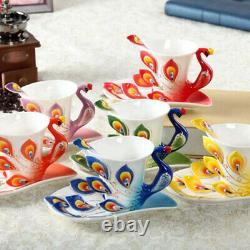 3pcs Ceramic Cup Enamel Porcelain Saucer Spoon Coffee Tea Sets Modern Art