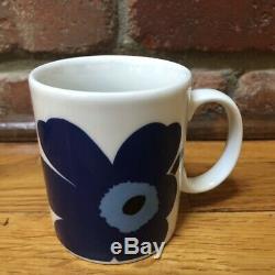 4 Marimekko Unikko RED BLUE YELLOW & BLACK Flower Coffee Mug Tea Cup Set EUC