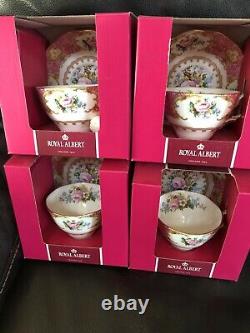 4 Royal Albert Lady Carlyle rose teacup and saucer sets Brand new collectable