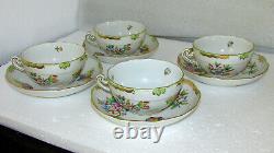 4 Sets Herend Porcelain Queen Victoria Lg Breakfast Tea Cups & Saucers 702/vbo