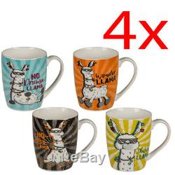 4 X Llama Bone China Mug Coffee Tea Cup Drinking Funny Gift Novelty Set Mugs