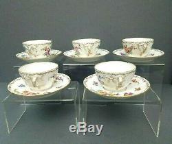 5 Richard Klemm Tea Cup & Saucer Set Dresden Hand Painted Floral Antique