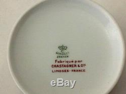 6 Chastagne Limoges France Coffee / Tea Cup & Saucer Sets With Gold Trim