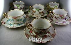 6 Limoges France Antique Porcelain Tea Cup & Saucer Sets